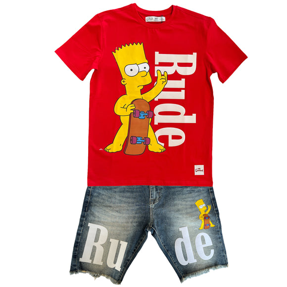 Freeze Max Men's Bart Simpson Rude Tee with Optional Denim Shorts