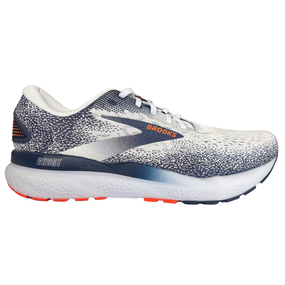 Brooks Men's 110418 130 Ghost 16 White Peacoat Orange Cushion Support Running Shoes