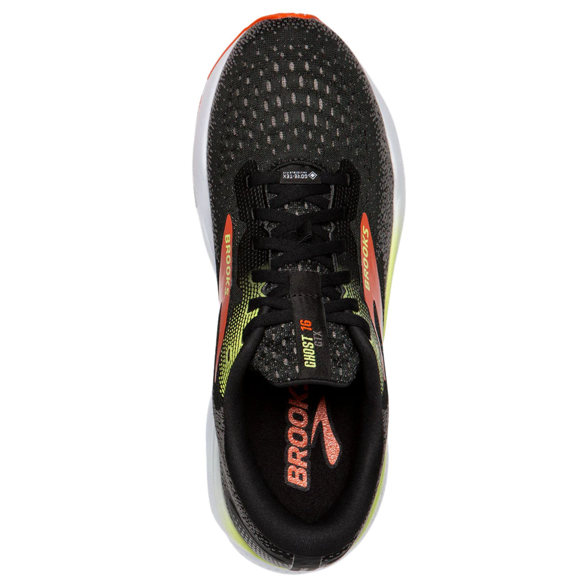 Brooks Men's 110430 049 Ghost 16 GTX Black Mandarin Red Green Cushion ...