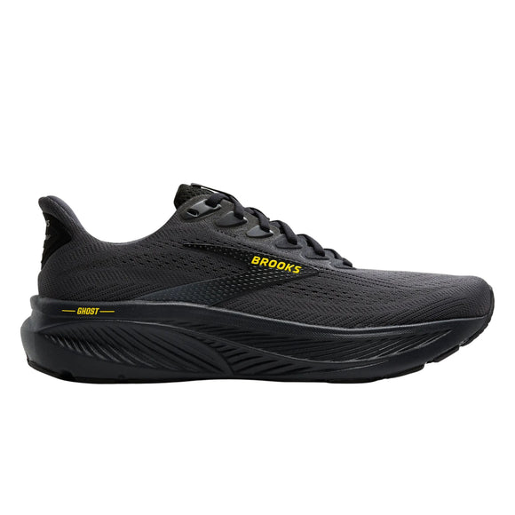 Brooks Men's 110442 059 Ghost 17 Ebony Black Yellow Neutral Cushion Running Shoes