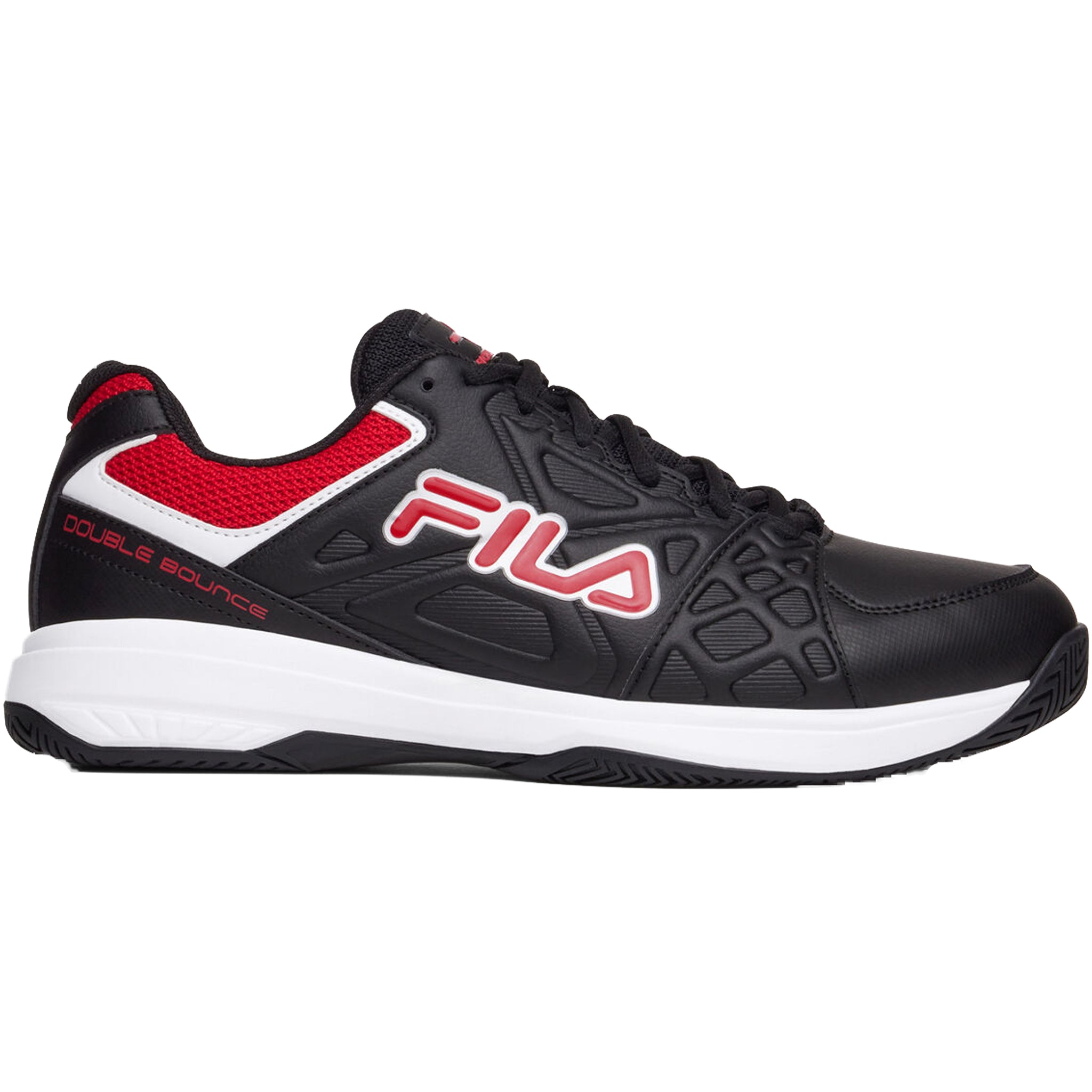 Black and red top fila trainers