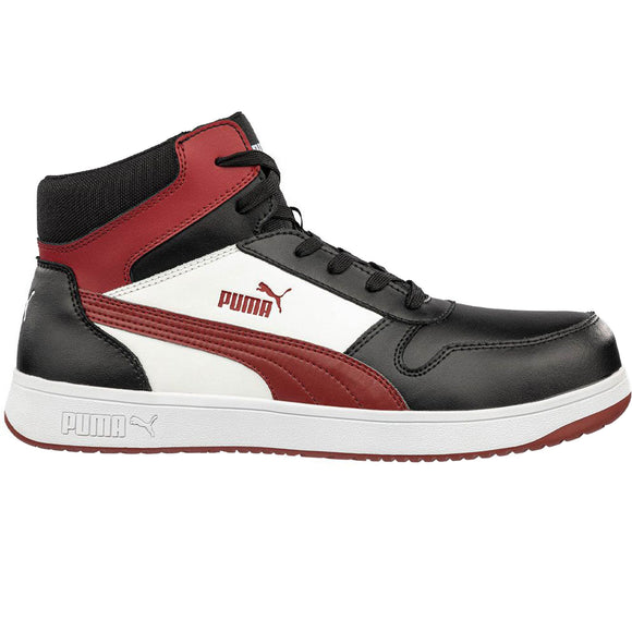 Puma Men's 630055 Frontcourt Black White Red Mid Safety Composite Toe Slip Resistant EH Work Shoes
