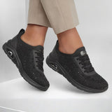 Skechers Women's 190175 Relaxed Fit Arch Fit UNO Starla Black Stretch Fit Air Cooled Memory Foam Casual Shoes ThatShoeStore