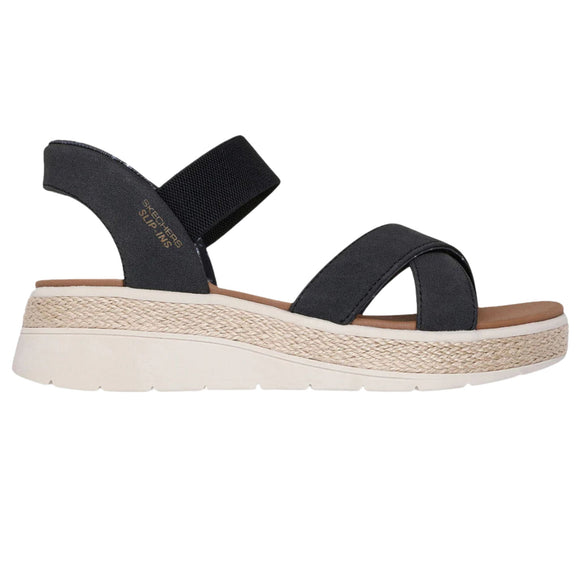 Skechers Women's 114414 BOBS Sun Ray Move Over Slip-Ins Black Sandals (WIDE)