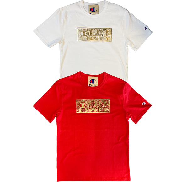 Champion Men's Gold Script & Floral Box Applique Heritage Tee