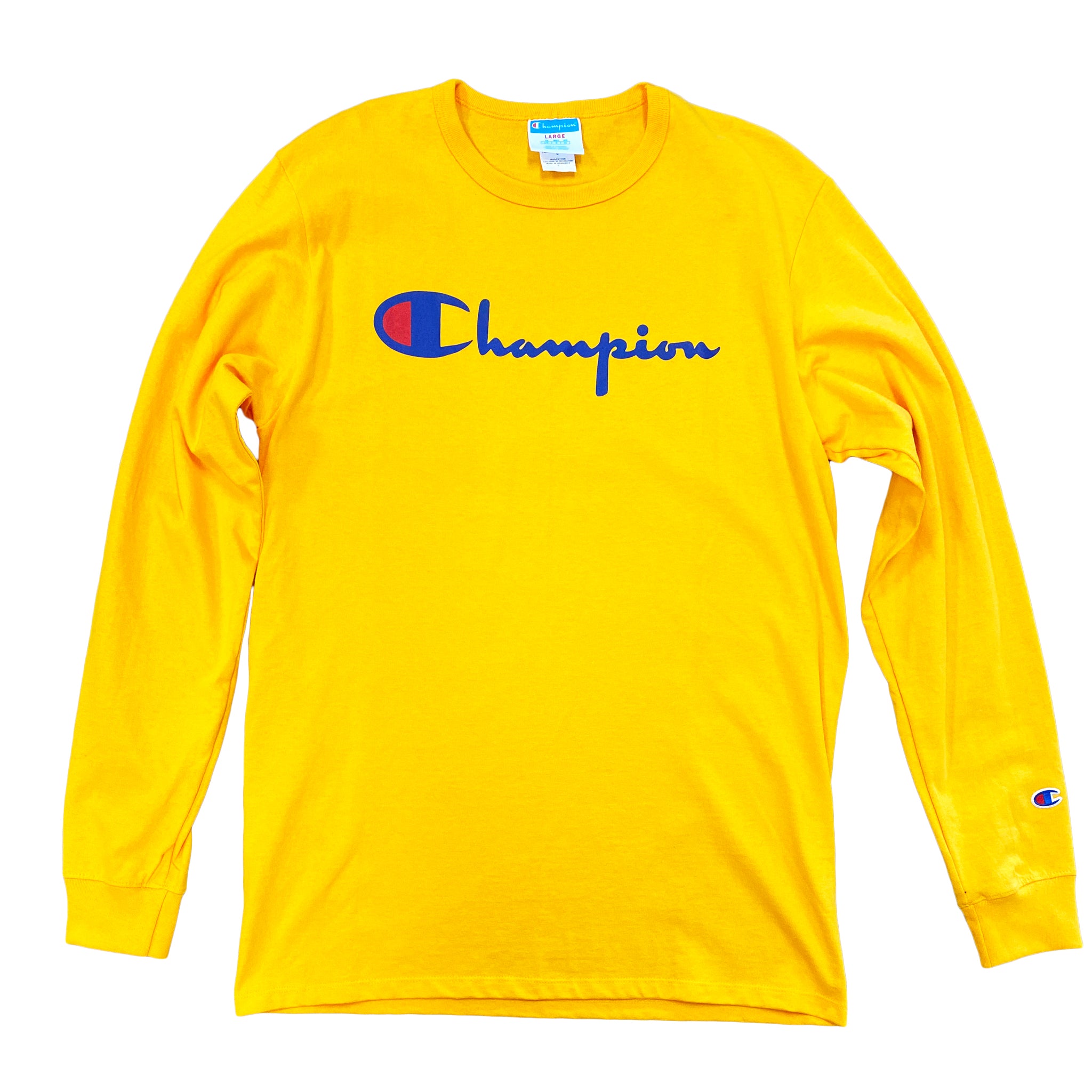 Champion Men s Script Logo Heritage Long Sleeve Tee That Shoe