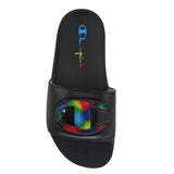Champion Women's IPO Jellie Black Multi Rainbow Logo Sandals ThatShoeStore